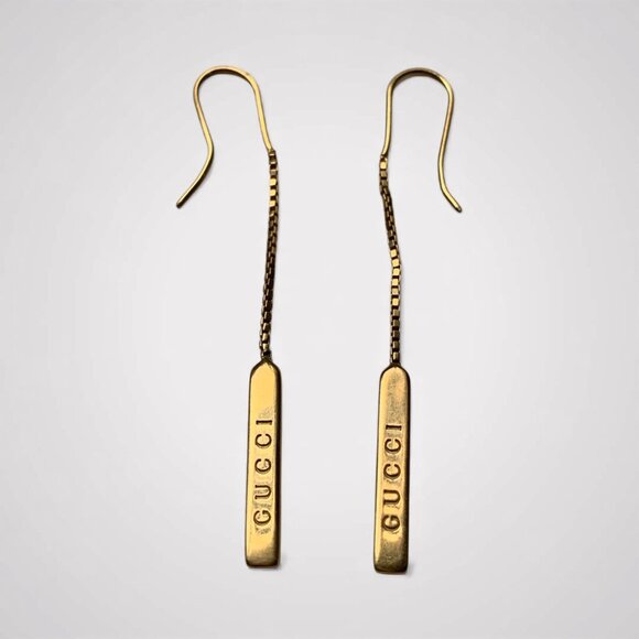 Gucci 18K Logo Bar Lariat Necklace and drop earrings set - Picture 2 of 5